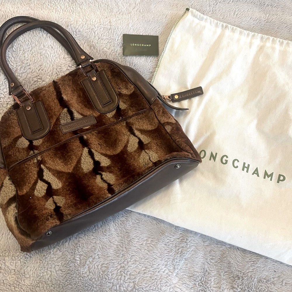Longchamp rabbit and cowhide shoulder bag